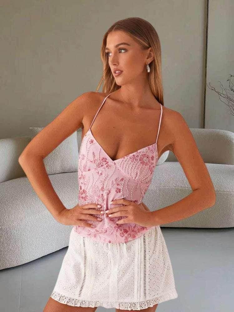 Y2K Dopamine Sling Beaded Backless Vest - ZA-Zola