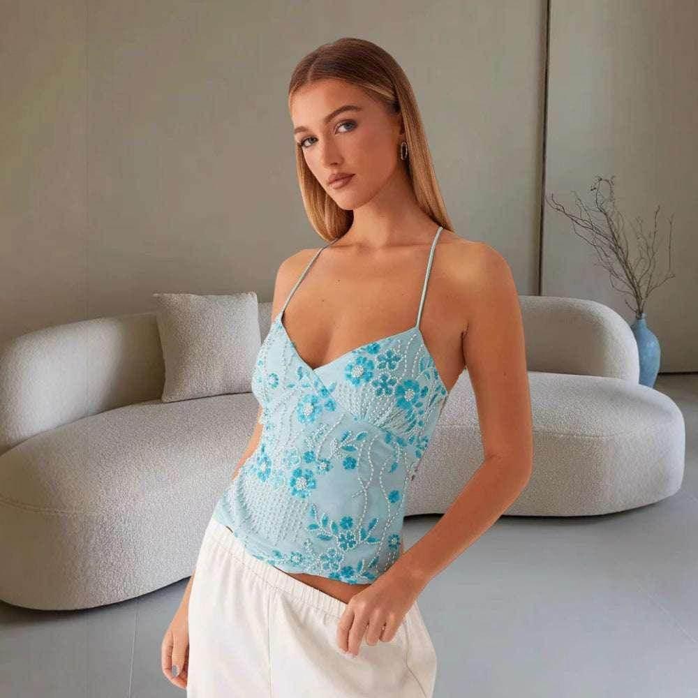 Y2K Dopamine Sling Beaded Backless Vest - ZA-Zola