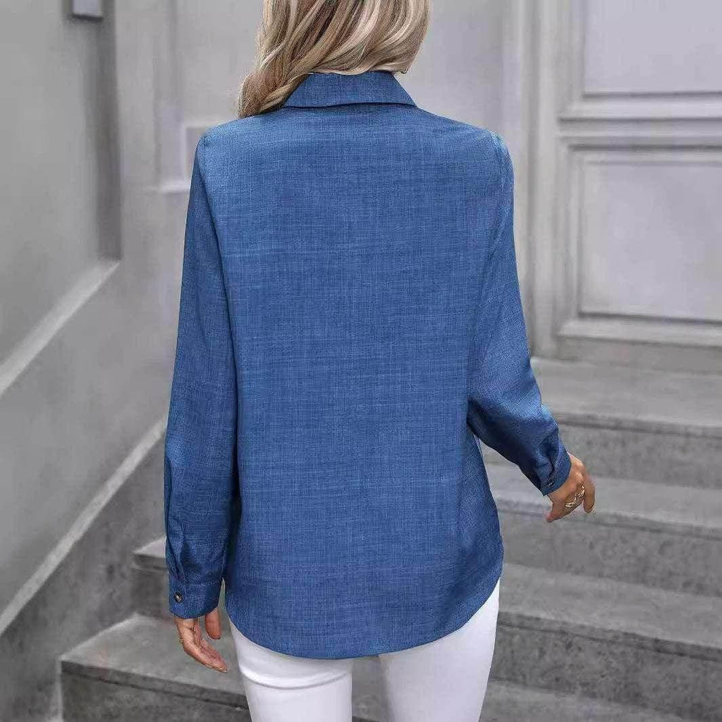Colorblock Long Sleeve Lapel Shirt for Women - ZA-Zola