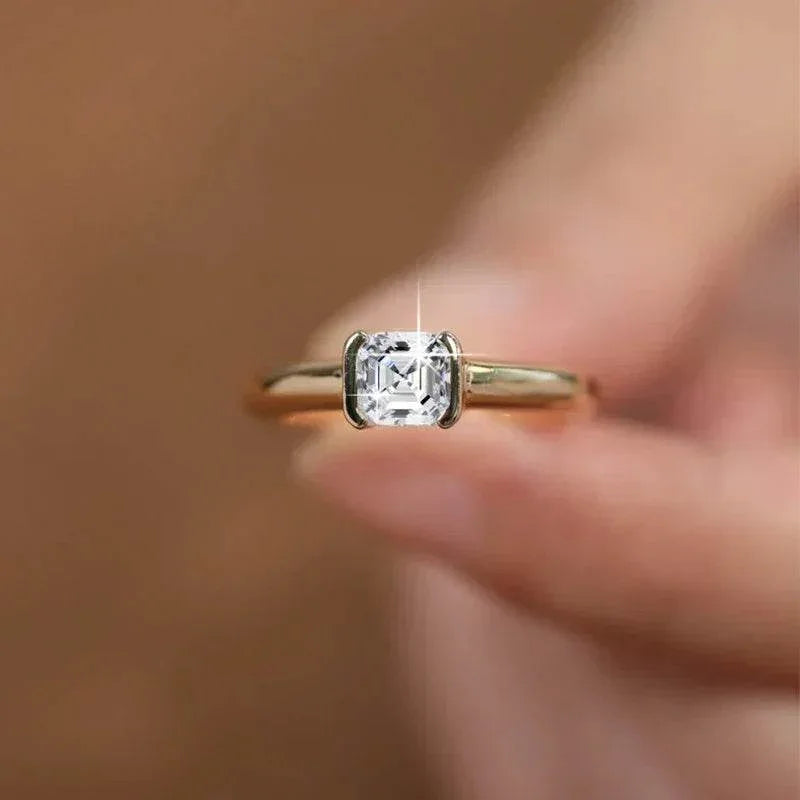 Pagoda Cut White Diamond 925 Silver Ring - ZA-Zola