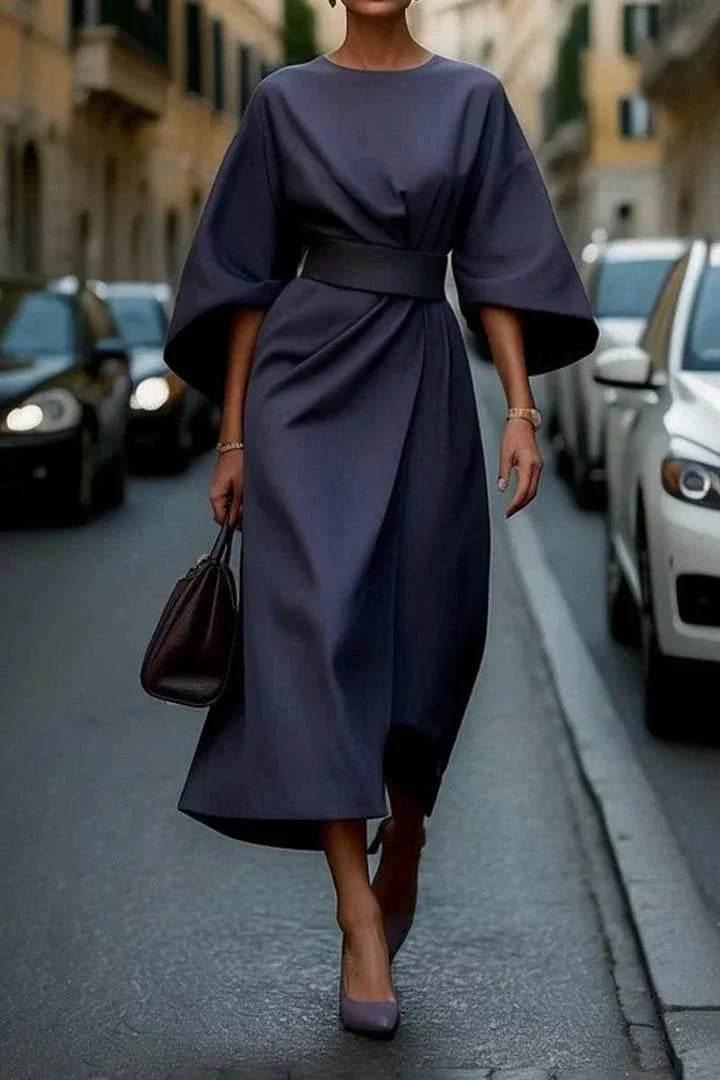 Loose Batwing Sleeve Waist-Tight Dress - ZA-Zola