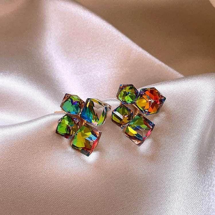 Colorful Square Crystal Stud Earrings for Women - ZA-Zola