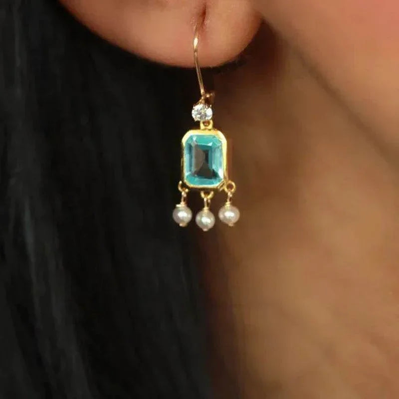 Small Chic Sea Blue Topaz Earrings – Retro Charm - ZA-Zola