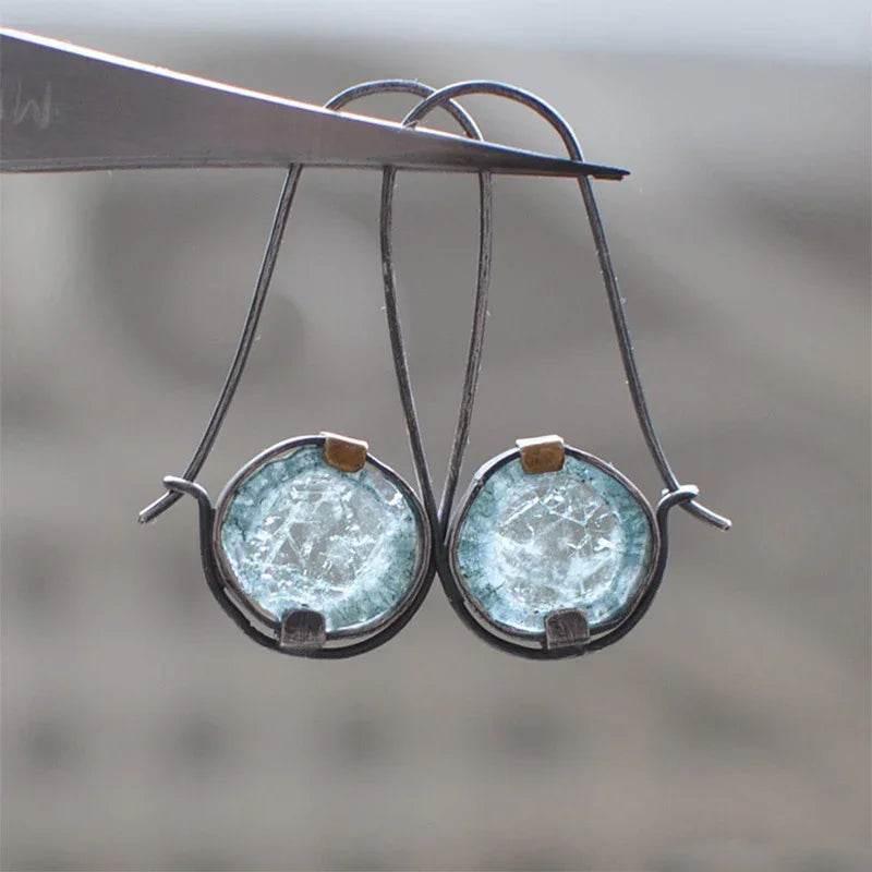 Moonstone Blue Retro Round Earrings for Women - ZA-Zola
