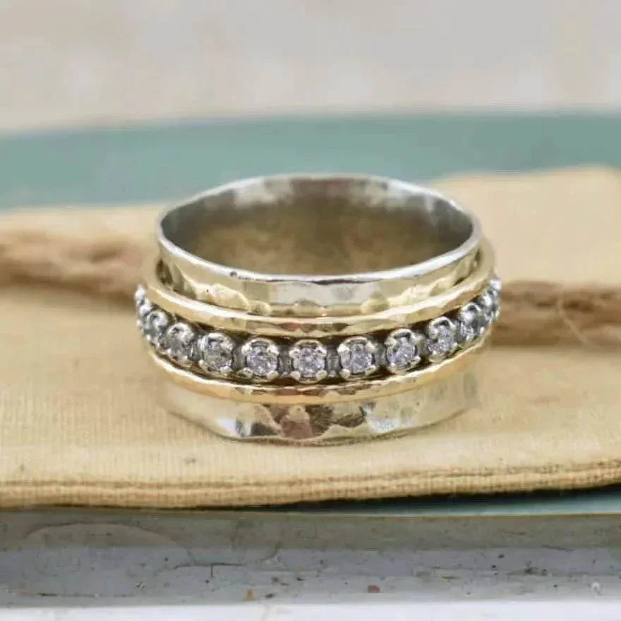 Rotatable Zircon Silver Ring – Women’s Fidget Style - ZA-Zola