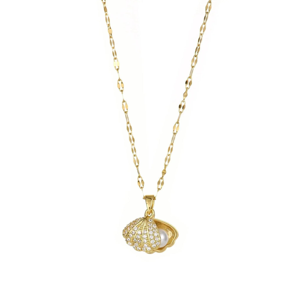 Shell Pearl & Rhinestone Titanium Necklace - ZA-Zola
