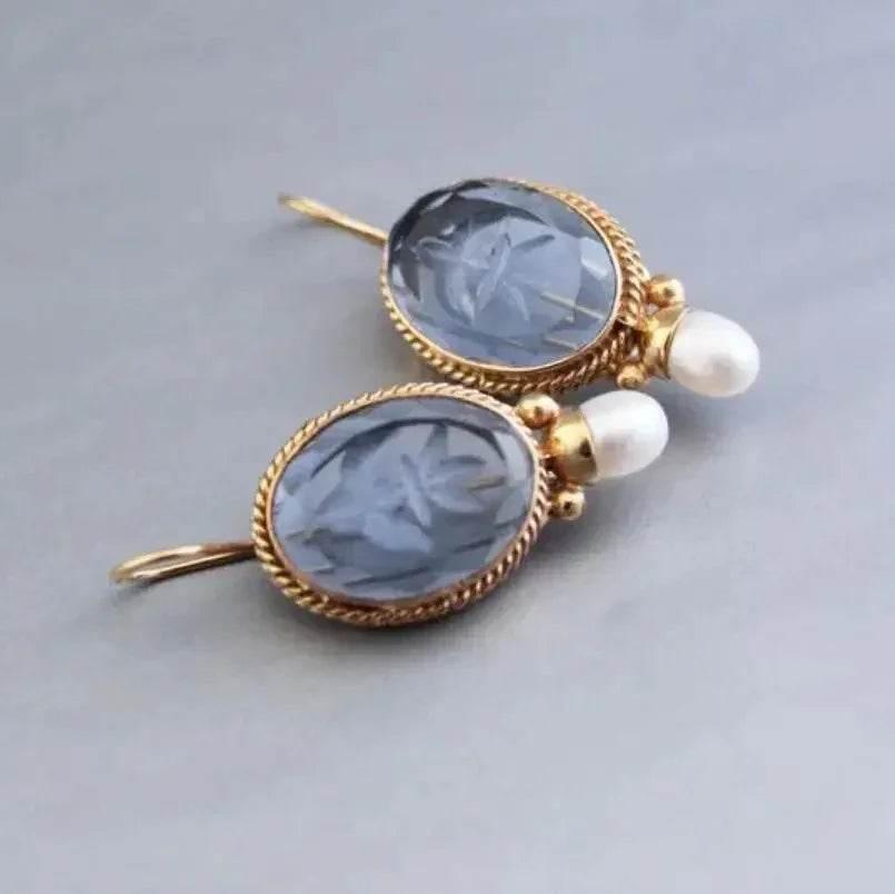Vintage Inlaid Pearl Earrings – Green or Blue - ZA-Zola