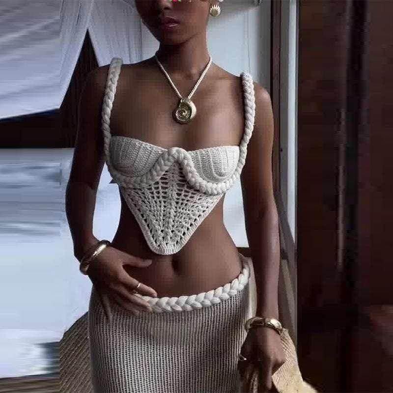 Y2K Crochet Knit 2pc Set – Low Waist Maxi Skirt - ZA-Zola