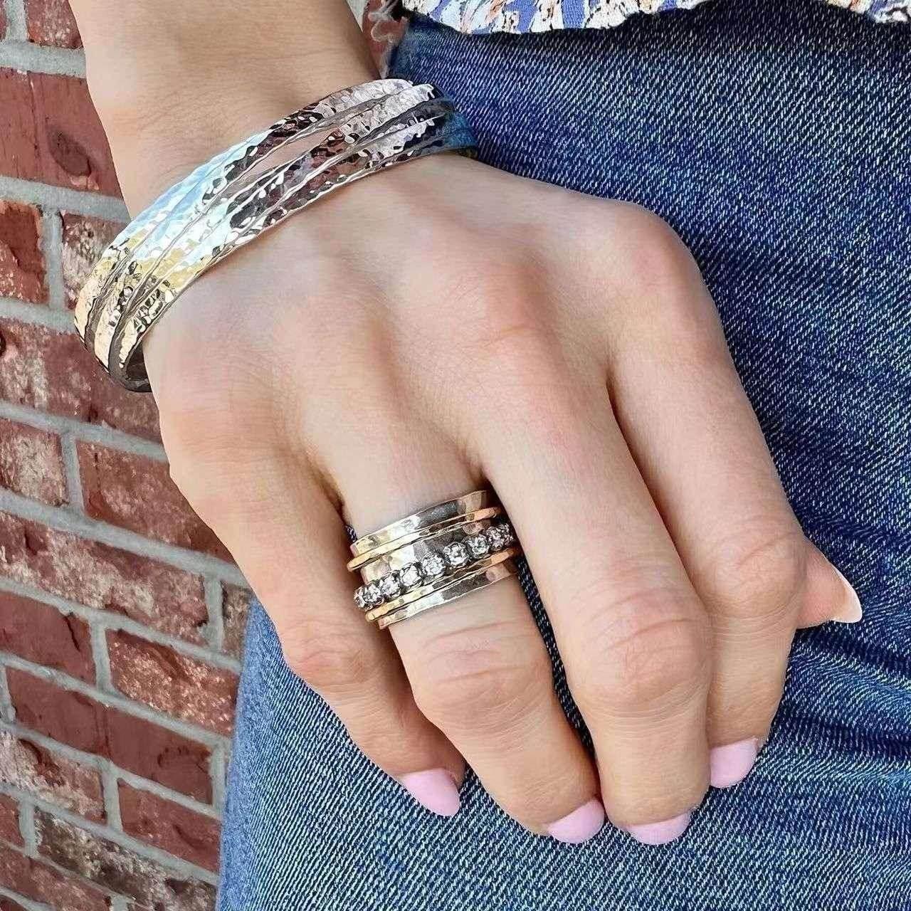Rotatable Zircon Silver Ring – Women’s Fidget Style - ZA-Zola