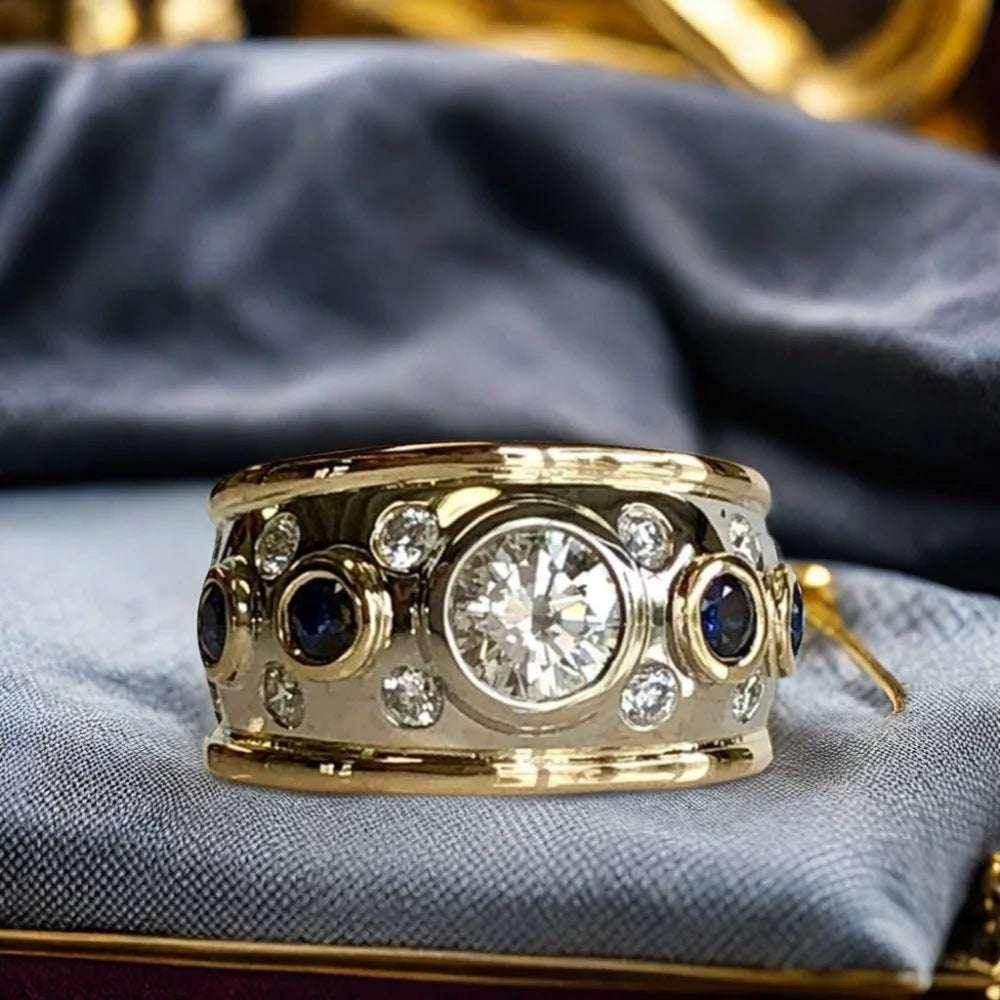 Retro Shiny Zircon Unisex Geometric Gold Ring - ZA-Zola