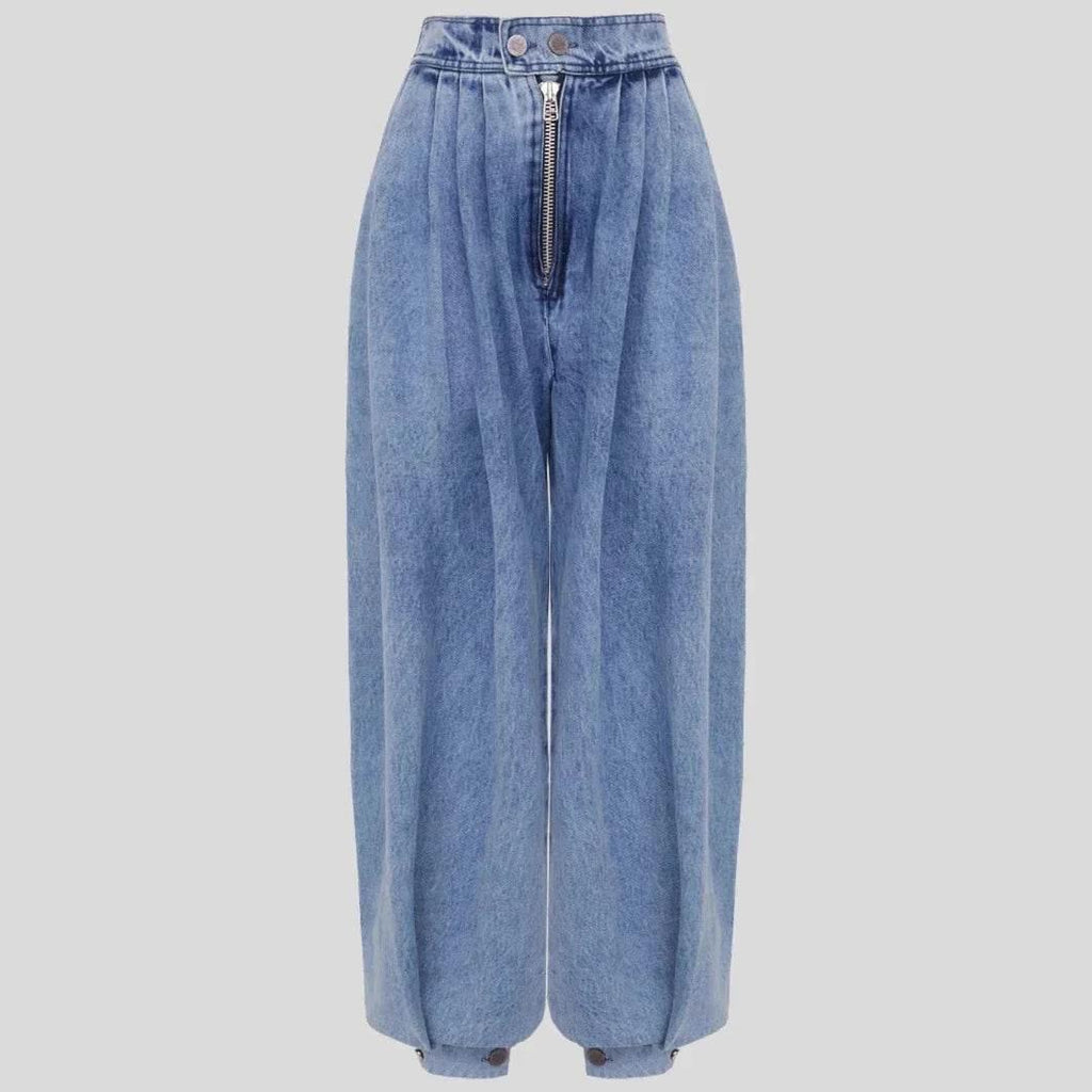 High Waist Zipper Denim Harem Shorts - ZA-Zola