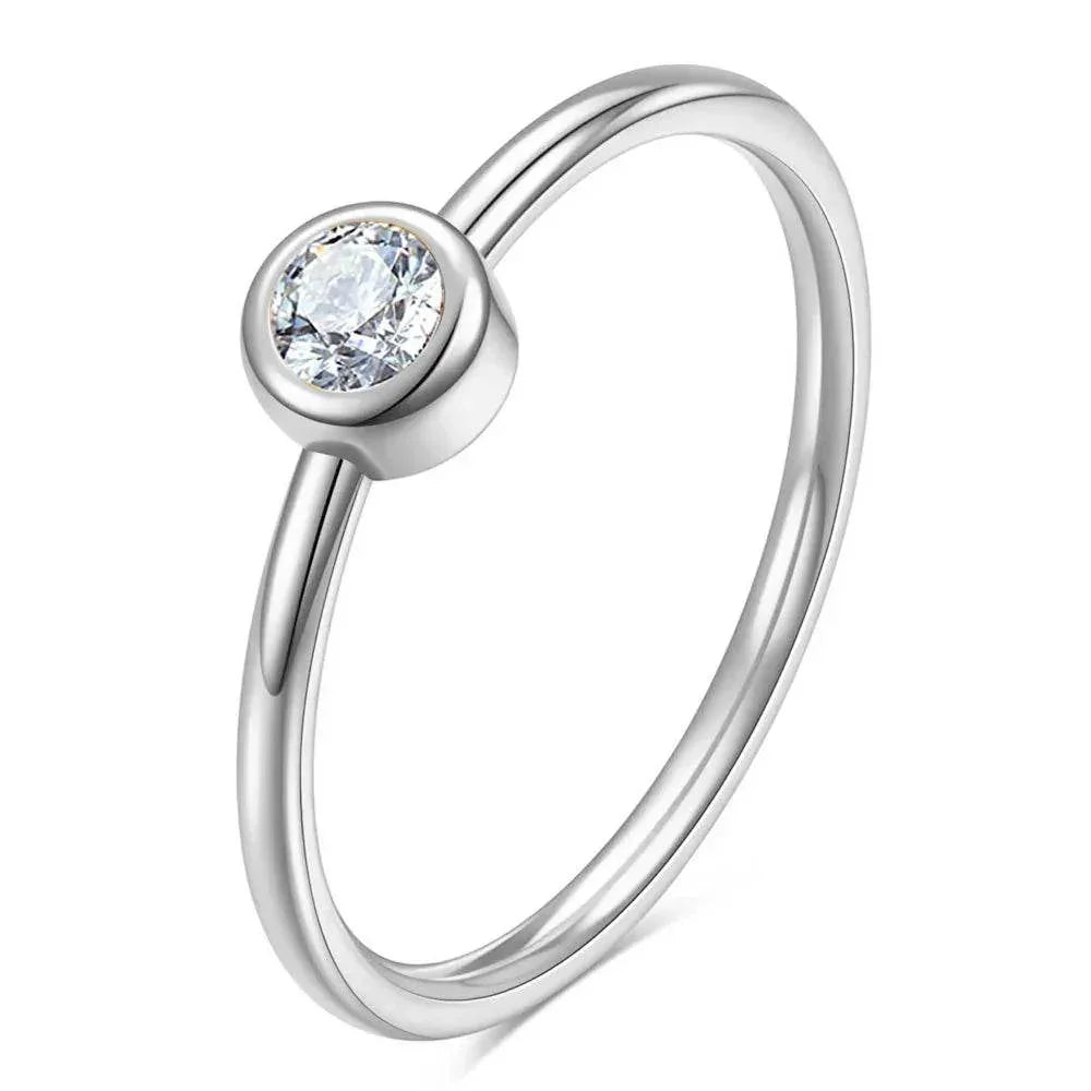 Elegant 2MM Titanium Steel Diamond Ring, Couples - ZA-Zola