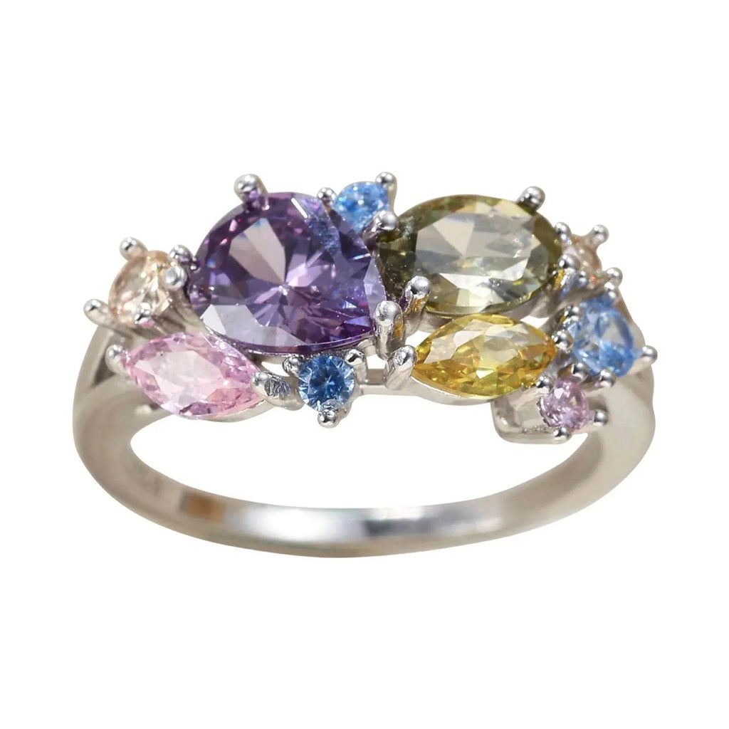 S925 Dopamine Colorful Flower Zircon Ring - ZA-Zola