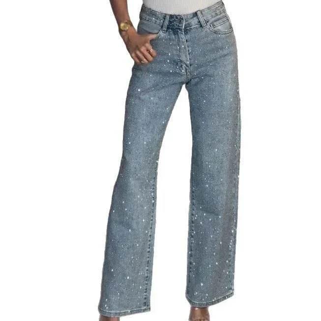 High Waist Rhinestone Hot Girl Street Trousers - ZA-Zola
