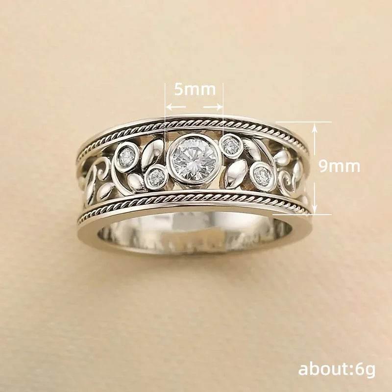 Retro Baroque Floral Wide Ring in White Gold Tone - ZA-Zola
