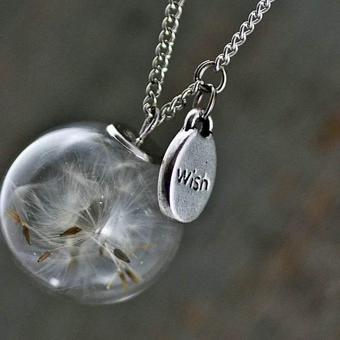 Vintage Dandelion Seed Glass Necklace Handmade - ZA-Zola