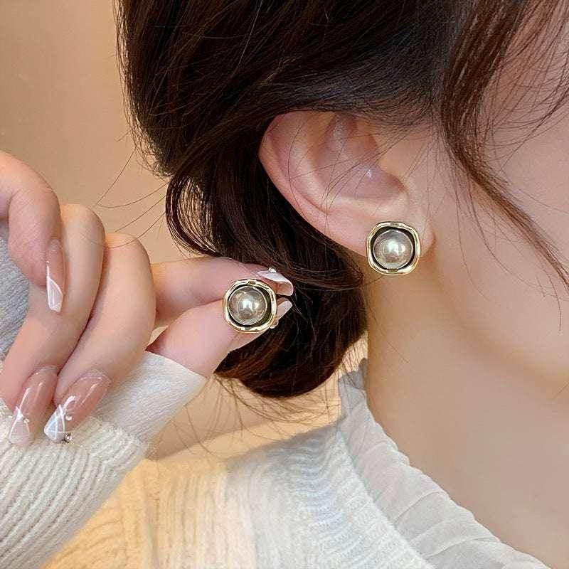 Elegant Gray Pearl Stud Earrings for Women - ZA-Zola