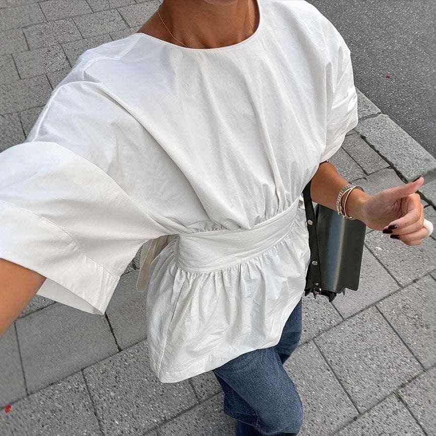 Backless Tied Bat Sleeve Summer T-Shirt - ZA-Zola