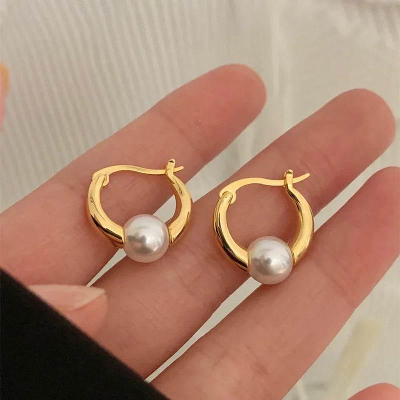 Retro Round Pearl Metallic Earrings for Women - ZA-Zola