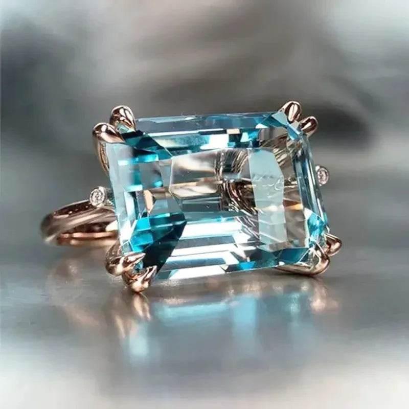 Retro Blue Square Ring – Bold Vintage Statement - ZA-Zola