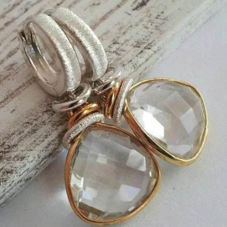 Two-Tone Geometric Brass Eardrops for Women - ZA-Zola