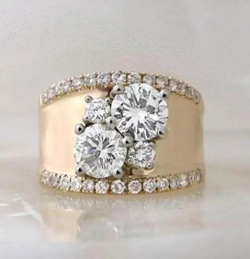 Luxury Round Zircon Engagement Ring Gold - ZA-Zola