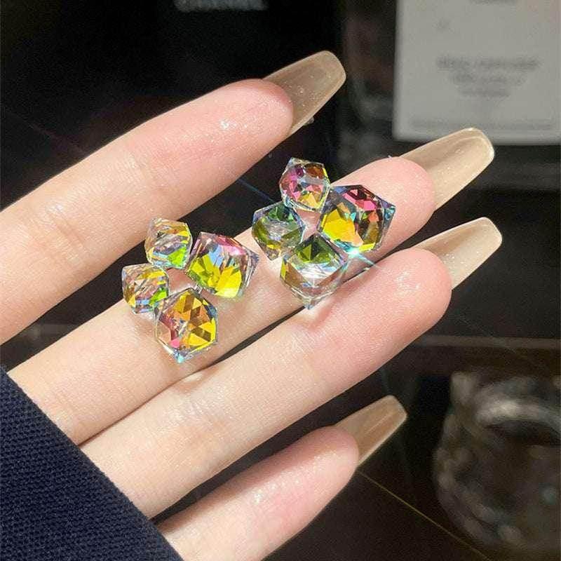 Colorful Square Crystal Stud Earrings for Women - ZA-Zola