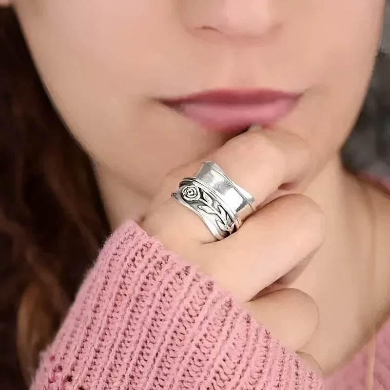 Luxury Vintage Flower Wide Face Retro Ring Women - ZA-Zola