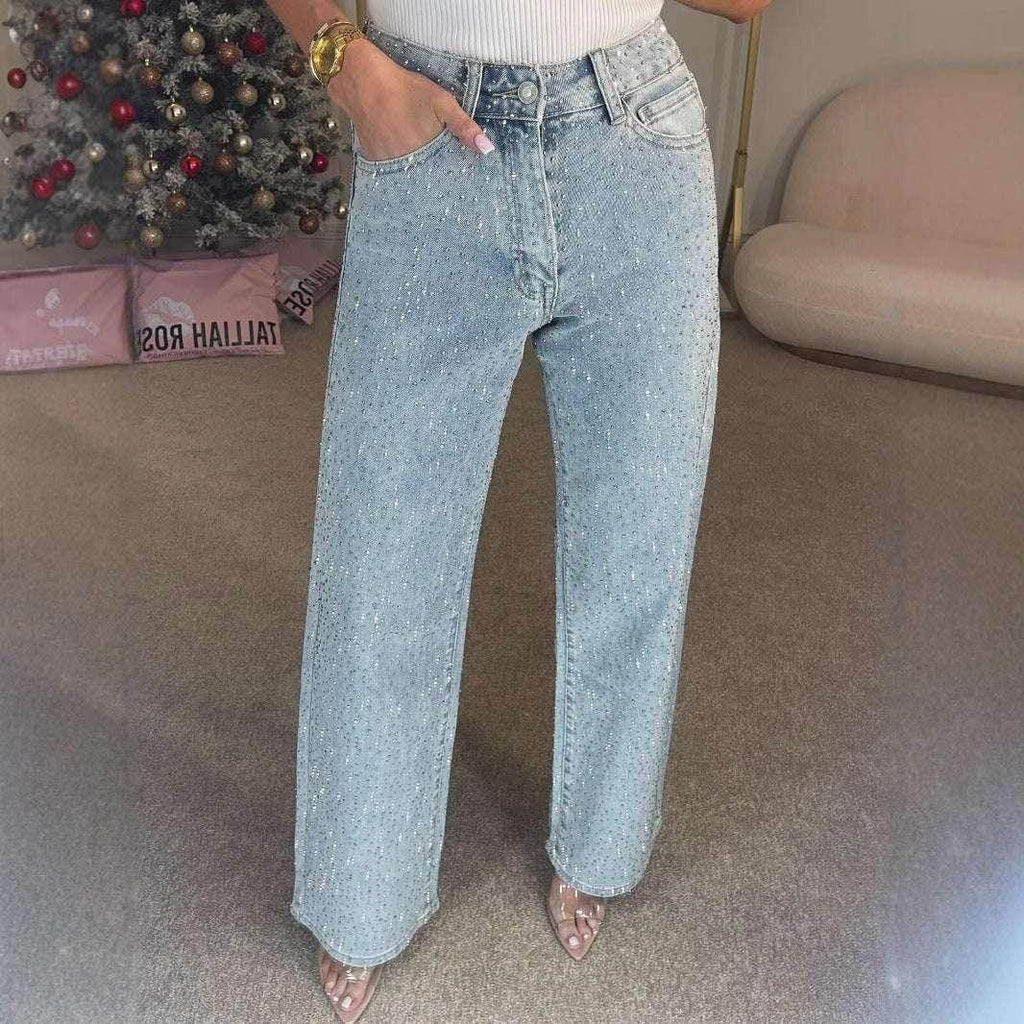 High Waist Rhinestone Hot Girl Street Trousers - ZA-Zola