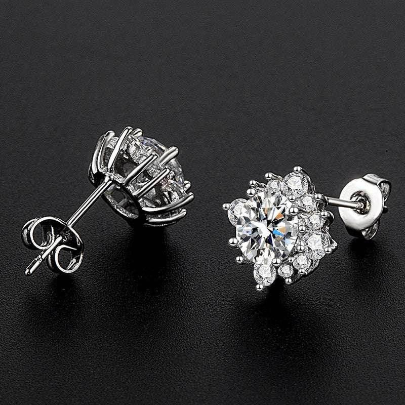 Moissanite Flower Stud Earrings in Sterling Silver - ZA-Zola