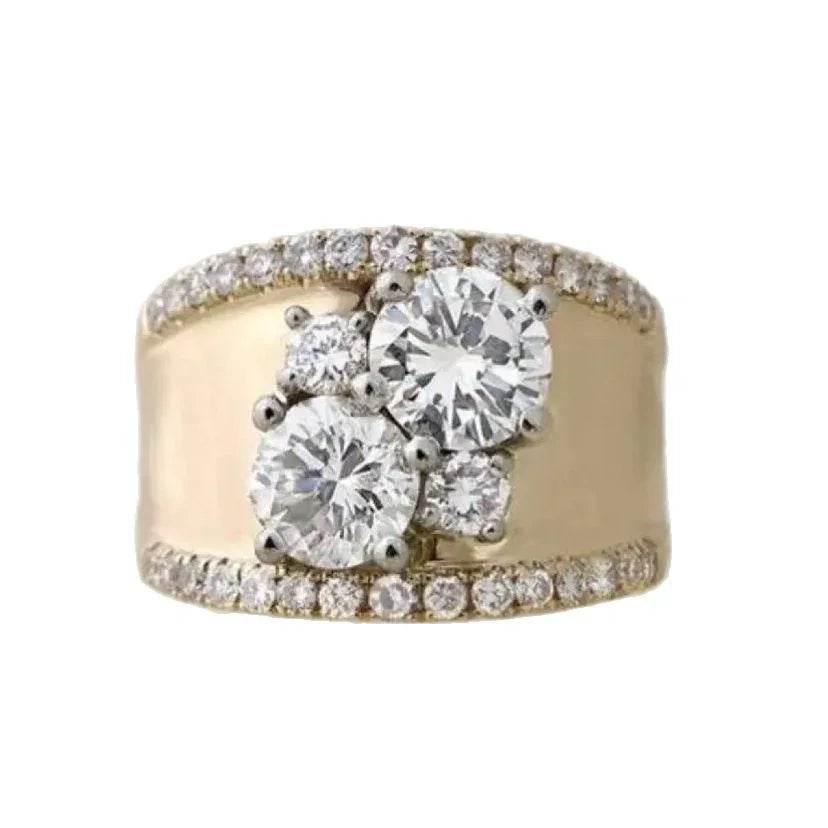 Luxury Round Zircon Engagement Ring Gold - ZA-Zola