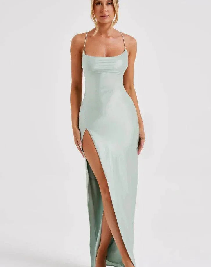 Premium Satin Sleeveless Backless Lace-Up Dress – Sultry Socialite Style - ZA-Zola