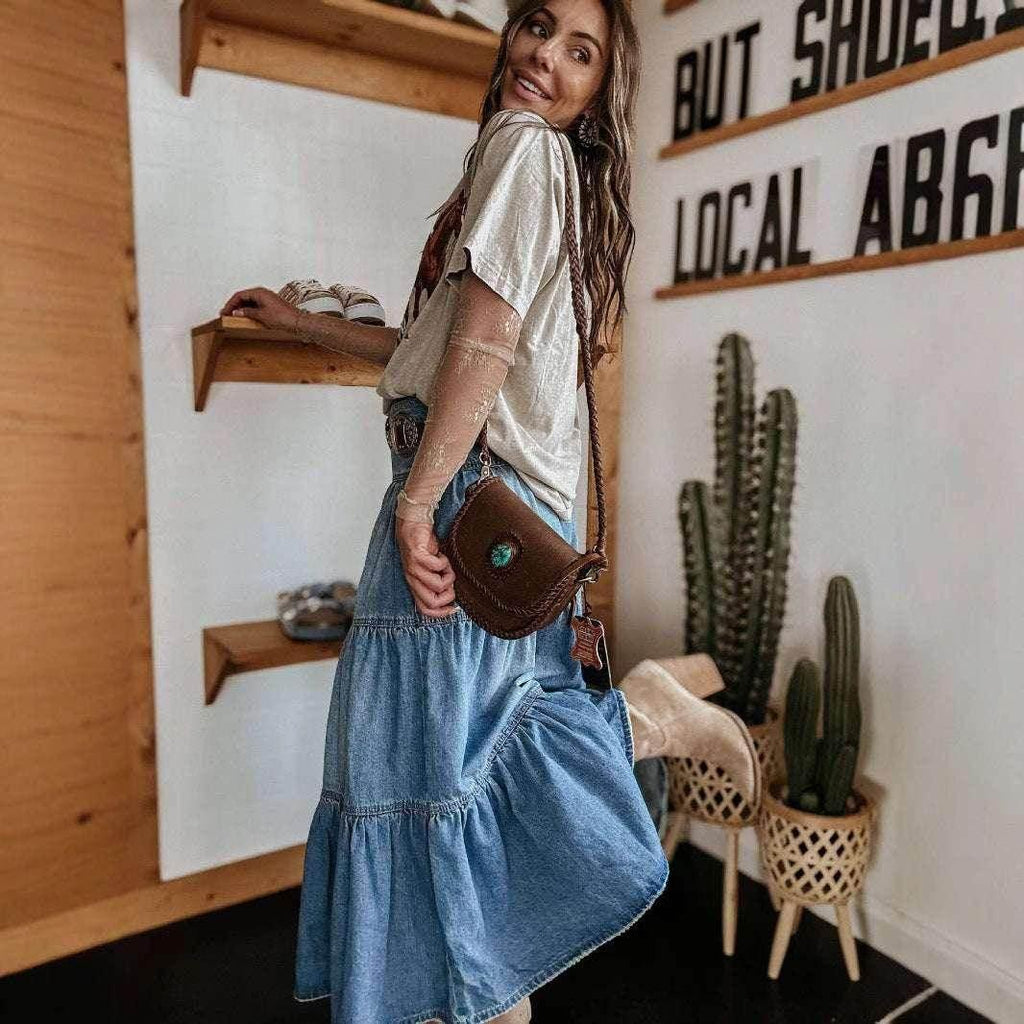 Bohemian A-Line Layered Denim Skirt - Street Hipster Style - ZA-Zola