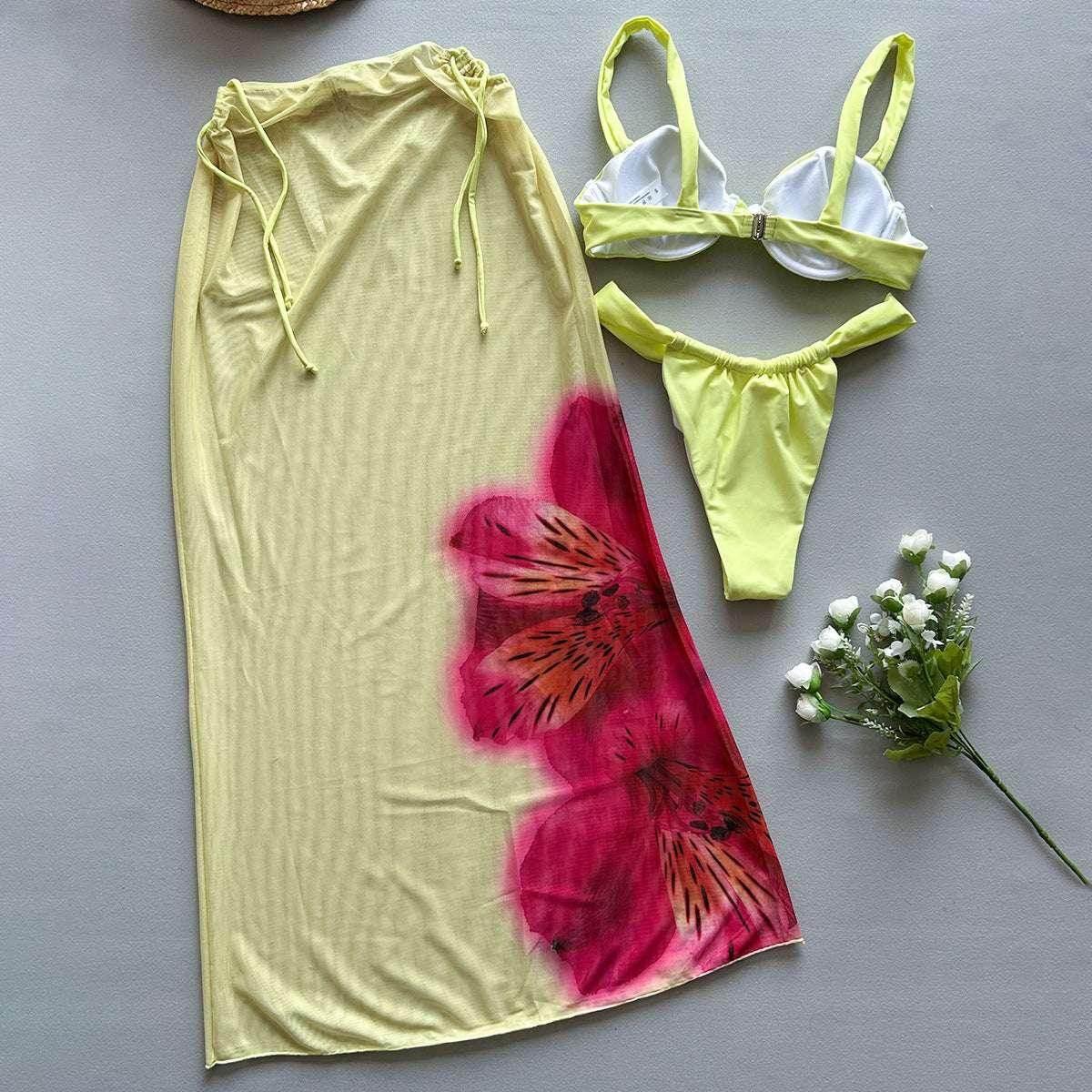 Three-Piece Bikini Set – Printed Split Women’s Swimsuit - ZA-Zola