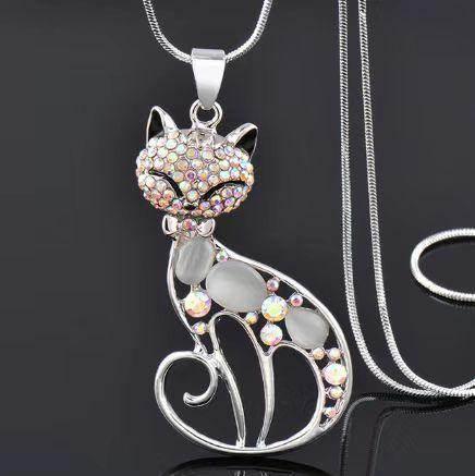 Crystal Cartoon Fox Cat Necklace – Opal Shine - ZA-Zola
