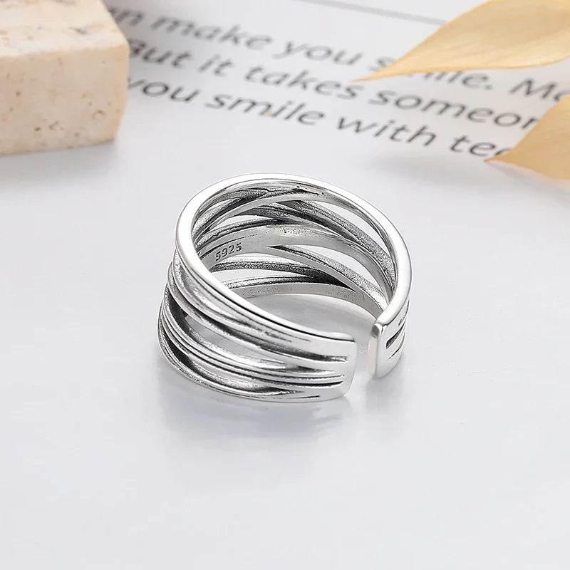 S925 Silver Vintage Cross Winding Line Ring - ZA-Zola