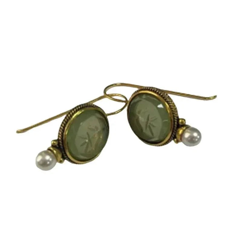Vintage Inlaid Pearl Earrings – Green or Blue - ZA-Zola