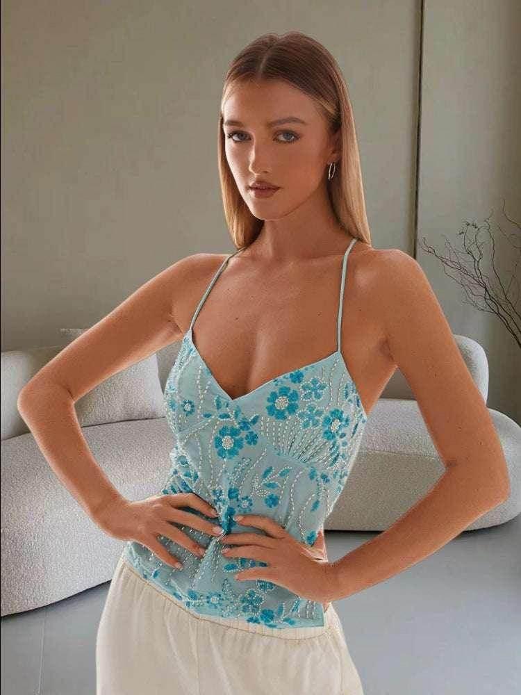 Y2K Dopamine Sling Beaded Backless Vest - ZA-Zola