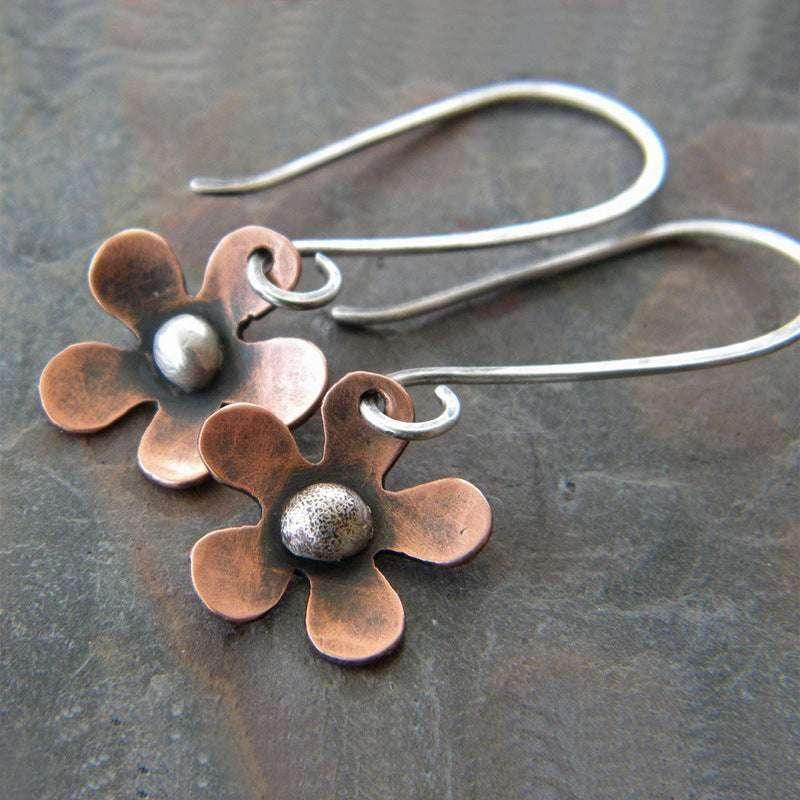 Retro Two-Color Alloy Flower Earrings for Women - ZA-Zola