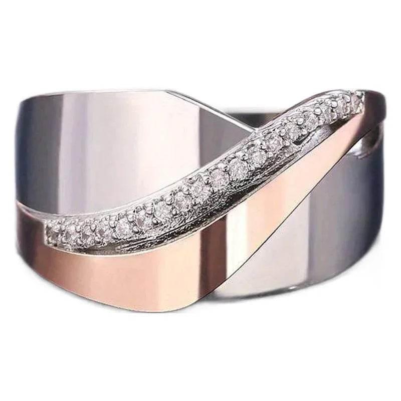 Two-Tone Electroplated Bow Diamond Ring - ZA-Zola