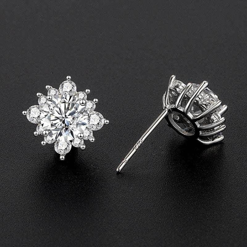 Moissanite Flower Stud Earrings in Sterling Silver - ZA-Zola