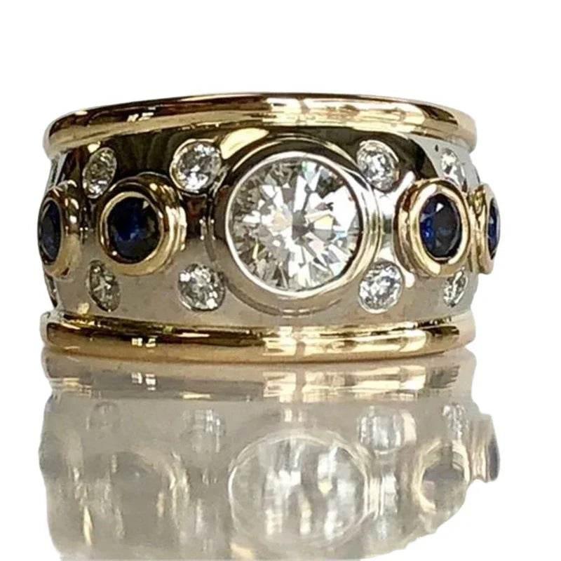 Retro Shiny Zircon Unisex Geometric Gold Ring - ZA-Zola