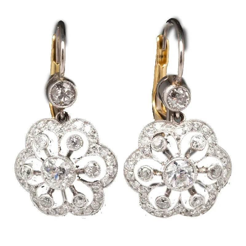 Two-Tone Flower Drop Diamond Earrings for Women - ZA-Zola