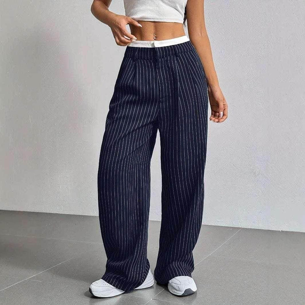 Striped High Waist Straight Pants for Women - ZA-Zola