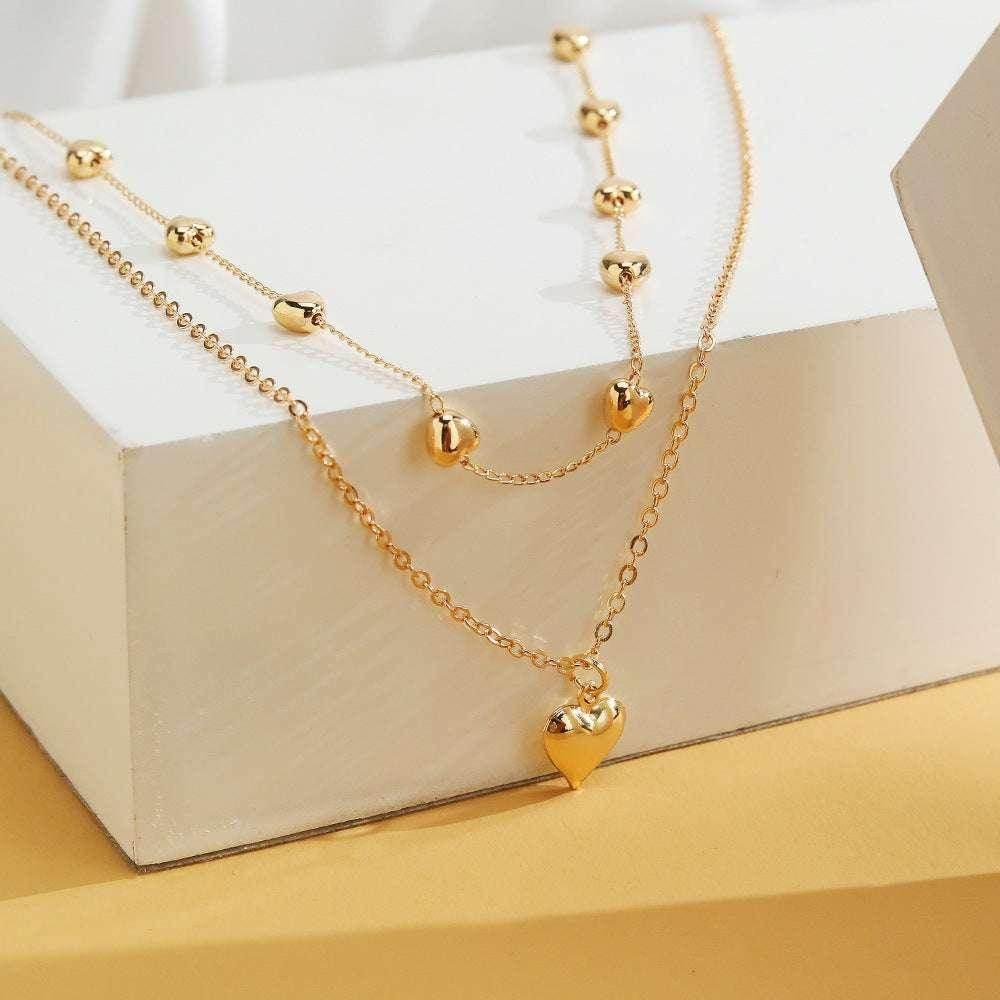 Double-Layer Gold Heart Necklace for Women - ZA-Zola