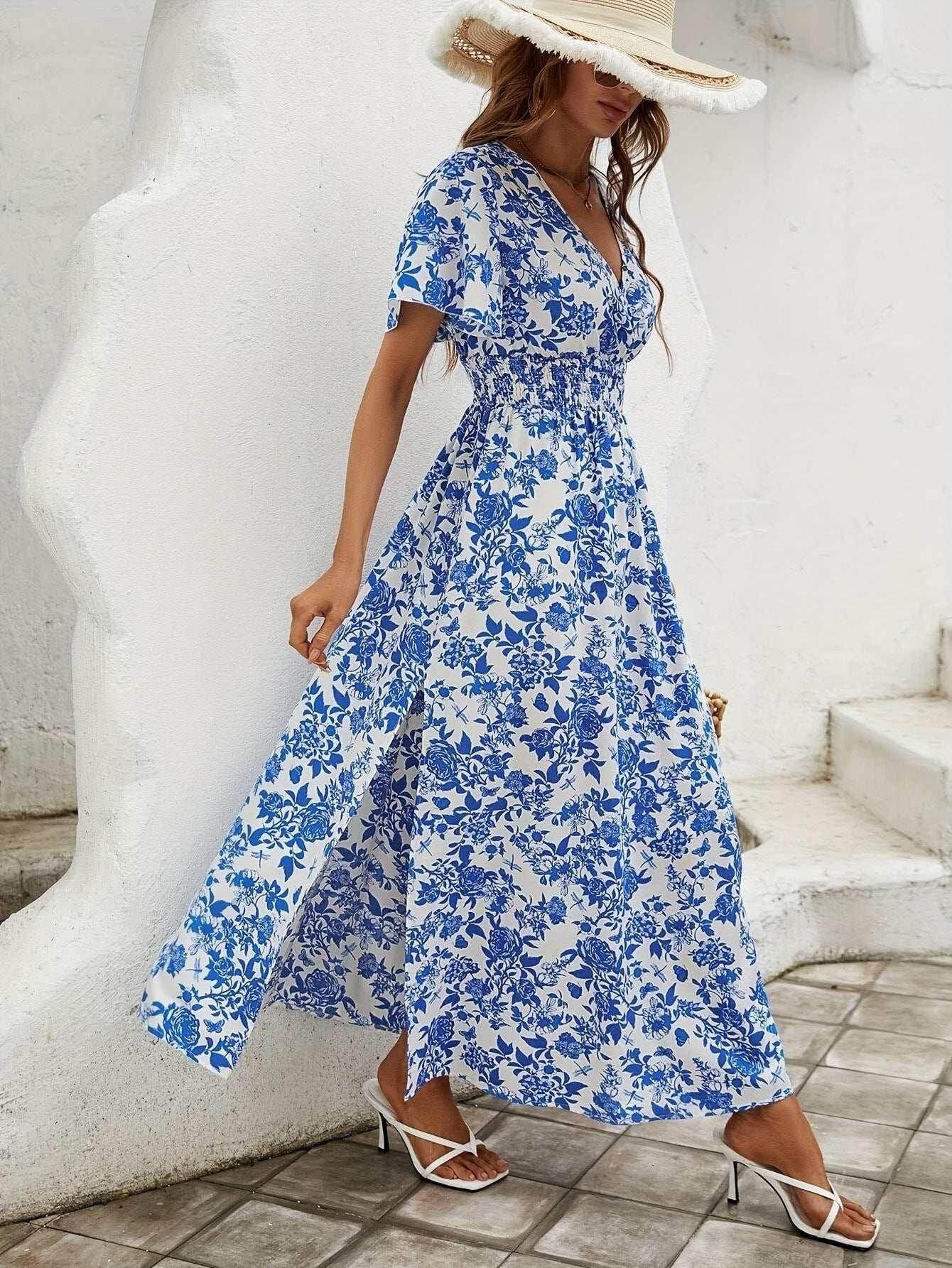 V-Neck Flounced Slimming Dress – Plus Size Women - ZA-Zola