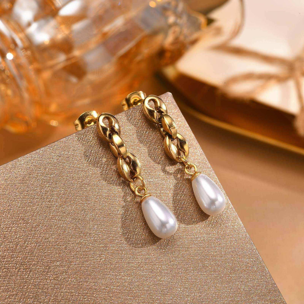 Stainless Steel Lip Chain Gold Fashion Earrings - ZA-Zola