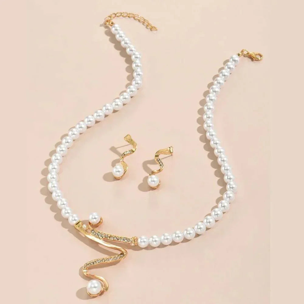 Elegant Pearl Earrings & Necklace Jewelry Set - ZA-Zola