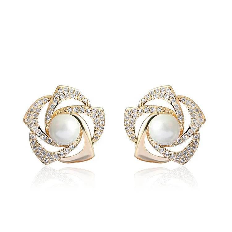 Diamond Rose Pearl Earrings for Elegant Looks - ZA-Zola