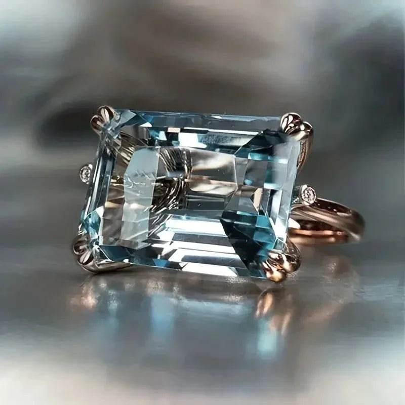 Retro Blue Square Ring – Bold Vintage Statement - ZA-Zola